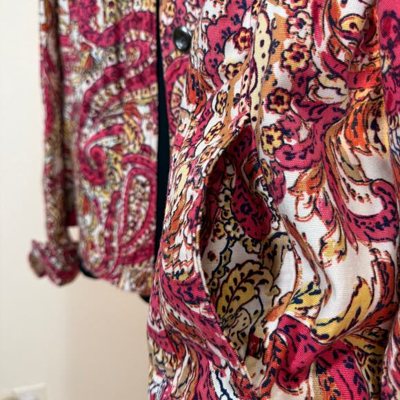 Charter Club Pink & Gold Paisley Print Lightweight Jacket -Boho Chic Retro Style - Picture 4 of 5